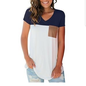 Women's Basic V Neck T Shirt with Suede Pocket